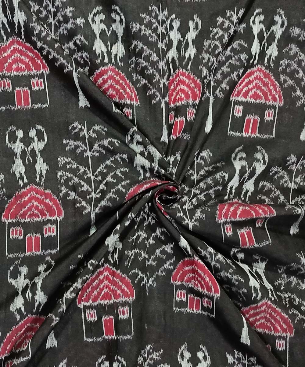 2.5m Black Sambalpuri Handwoven Single Ikat Shirting Material SFCSHI1069