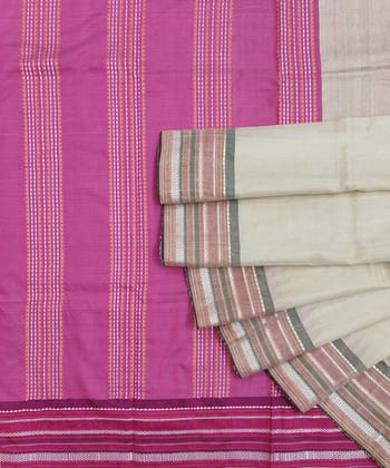 Beige Pink Sambalpuri Handwoven Vidarbha Tussar Silk Saree