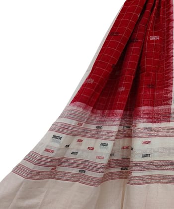 Red White Sambalpuri Handwoven Single Ikat Cotton Dupatta