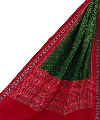 Olivegreen Red Sambalpuri Handwoven Single Ikat Cotton Dupatta