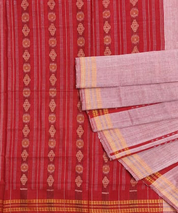 Beige Bomkai Handwoven Single Ikat Cotton Saree