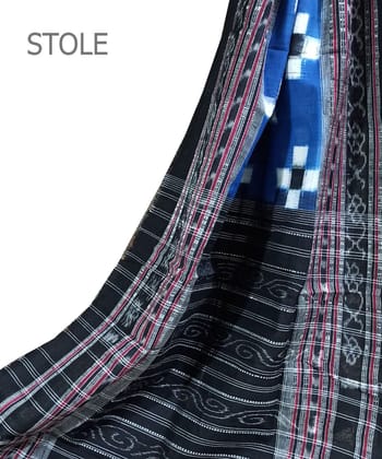 Blue Black Sambalpuri Handwoven Double Ikat Cotton Stole