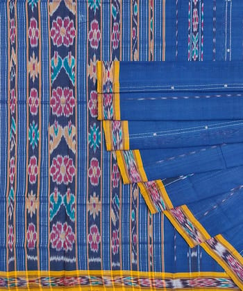 Blue Sambalpuri Handwoven Single Ikat Cotton Saree