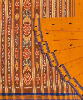 Orange Sambalpuri Handwoven Single Ikat Cotton Saree