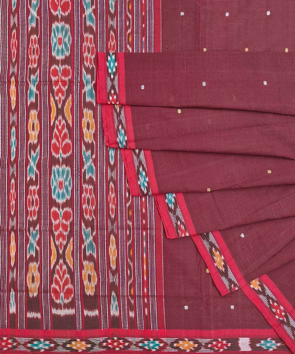 Maroon Sambalpuri Handwoven Single Ikat Cotton Saree