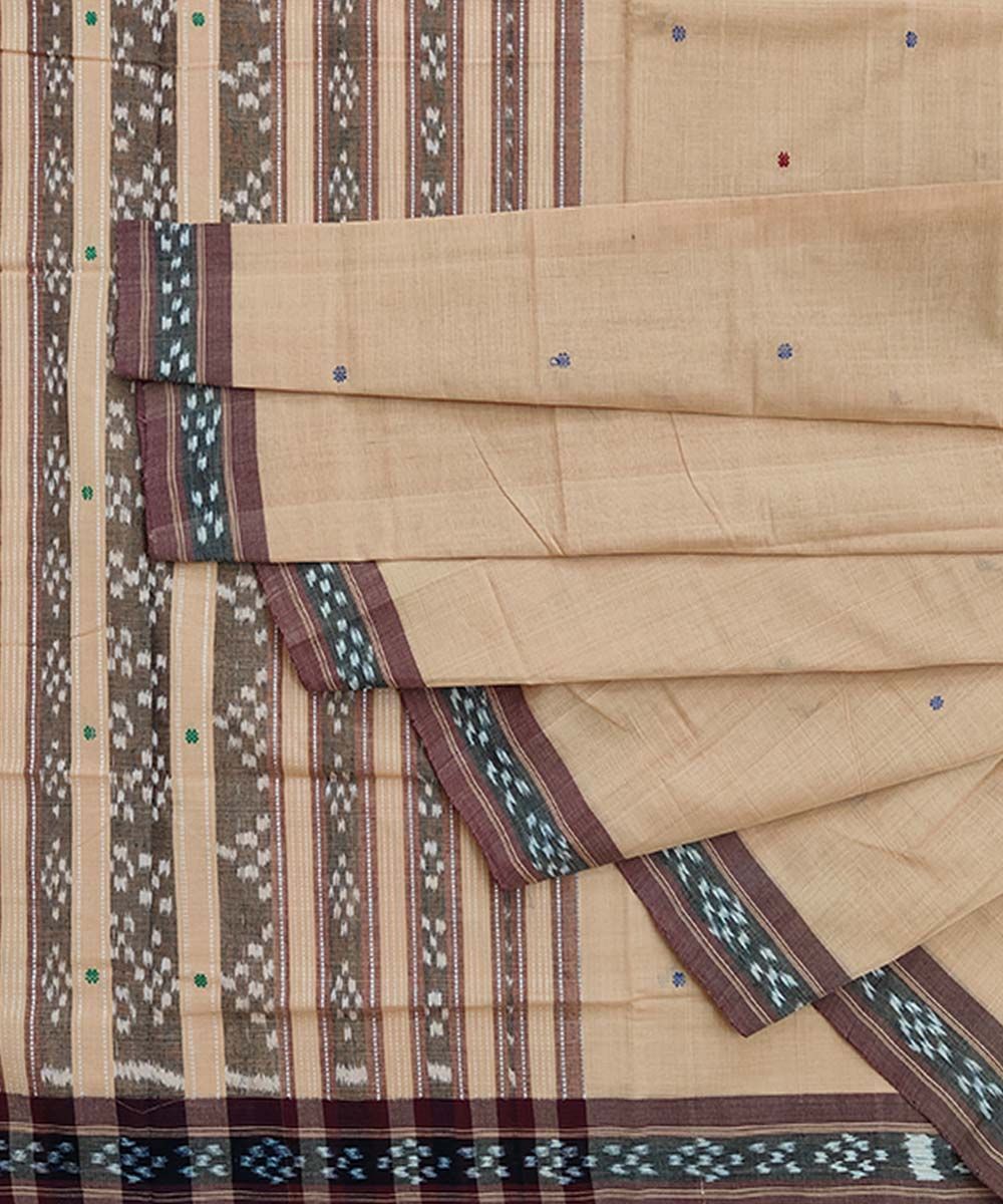 Beige Sambalpuri Handwoven Single Ikat Cotton Saree SFCSAR1312