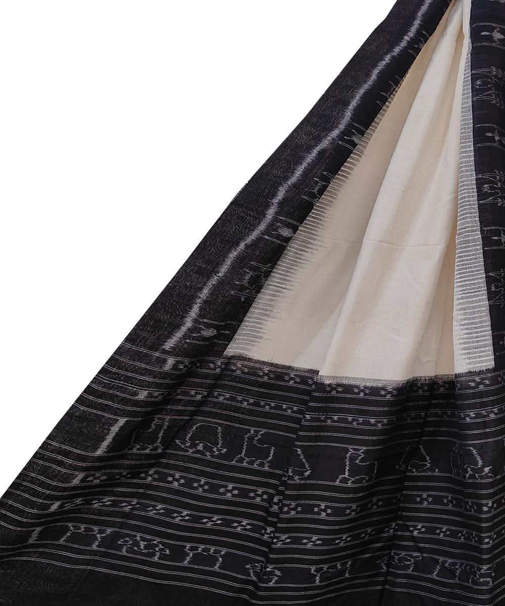 White Black Sambalpuri Handwoven Nuapatna Cotton Dupatta