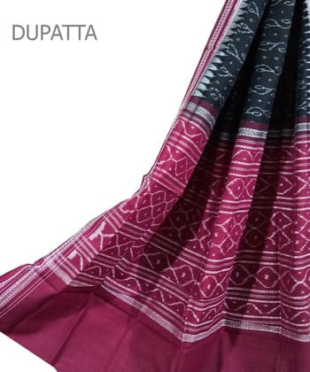 Black Red Sambalpuri Handwoven Single Ikat Cotton Dupatta