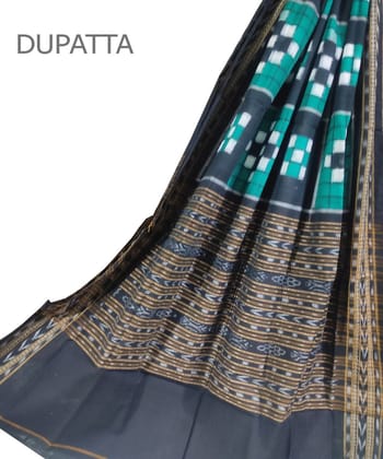 Green Black Sambalpuri Handwoven Double Ikat Cotton Dupatta