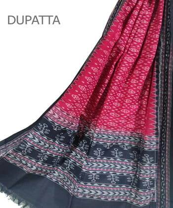 Red Black Sambalpuri Handwoven Single Ikat Cotton Dupatta