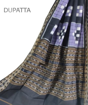 Purple Black Sambalpuri Handwoven Double Ikat Cotton Dupatta