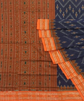 Blue Orange Nuapatna Handwoven Cotton Saree