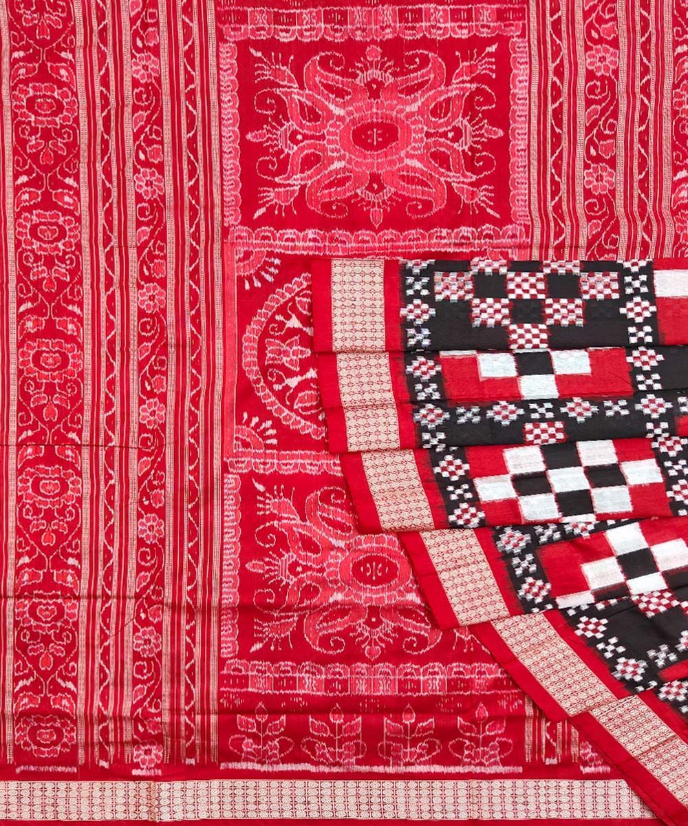 Red Black Sambalpuri Handwoven Silk Saree