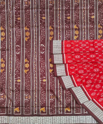 Red Coffee Sambalpuri Handwoven Silk Saree