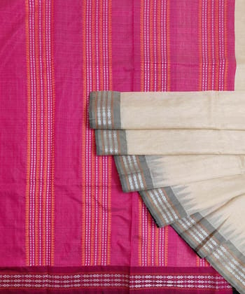 Beige Pink Sambalpuri Handwoven Vidarbha Tussar Silk Saree