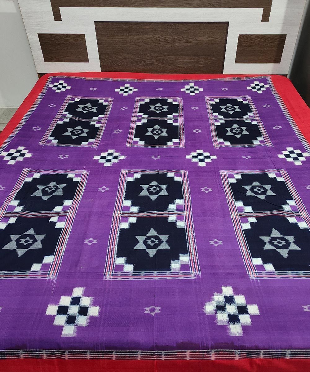 Purple Red Sambalpuri Handwoven Cotton Double Bed Sheet