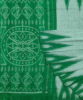 Green Black Nuapatna Handwoven Single Ikat Cotton Saree