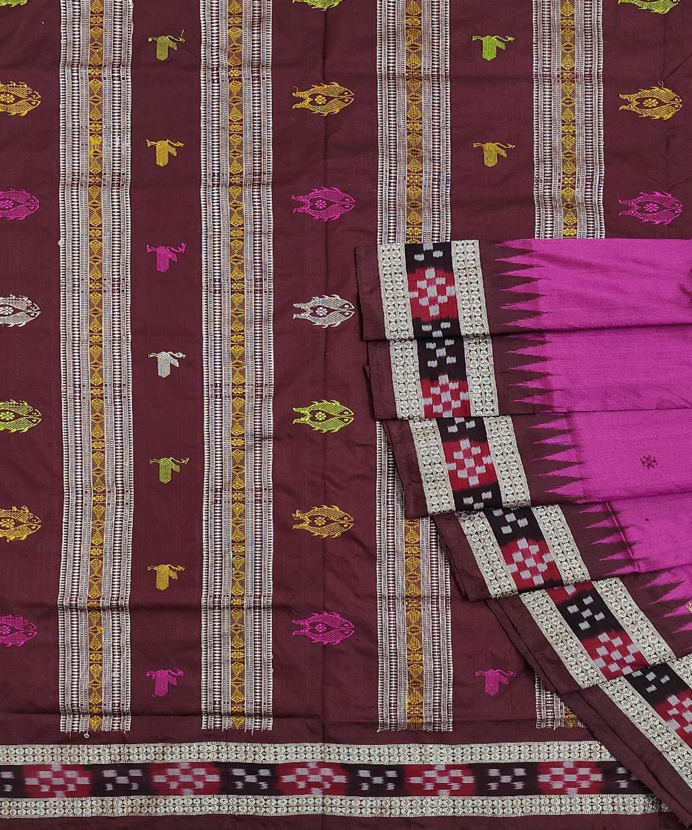 Pink Coffee Handwoven Bomkai Mix Silk Saree