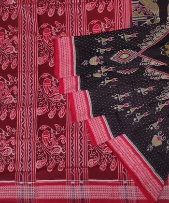 Coffee Red Sambalpuri Handwoven Single Ikat Cotton Saree