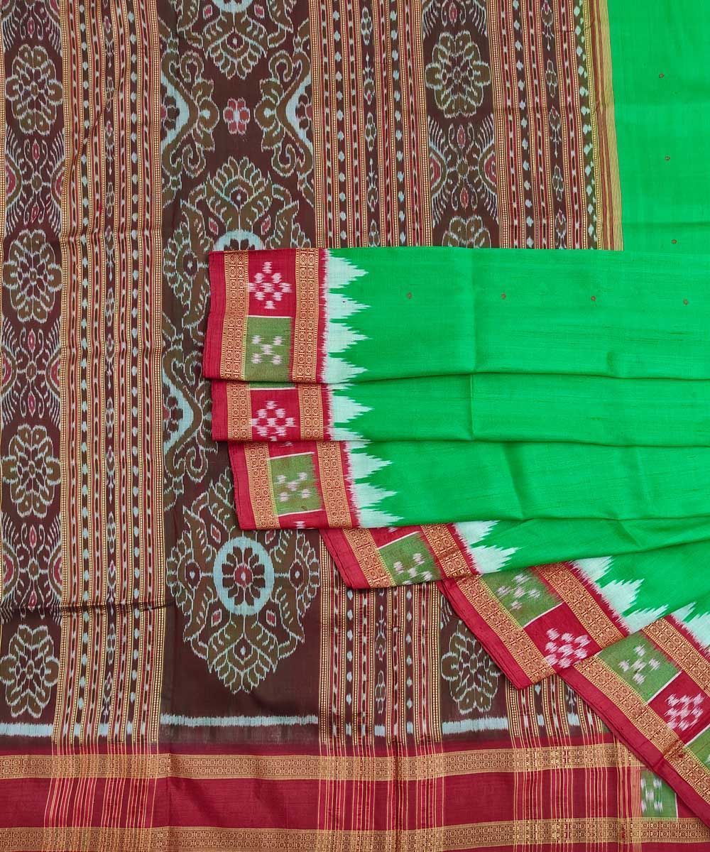 Green Red Handwoven Khandua Silk Saree