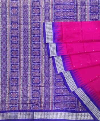 Pink Blue Handwoven Bomkei Silk Saree With Blouse Piece SFSSAR0930