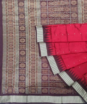 Red Coffee Handwoven Bomkei Silk Saree With Blouse Piece