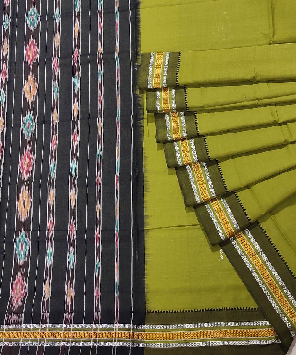 Olive Green Nuapatna Handwoven Cotton Saree