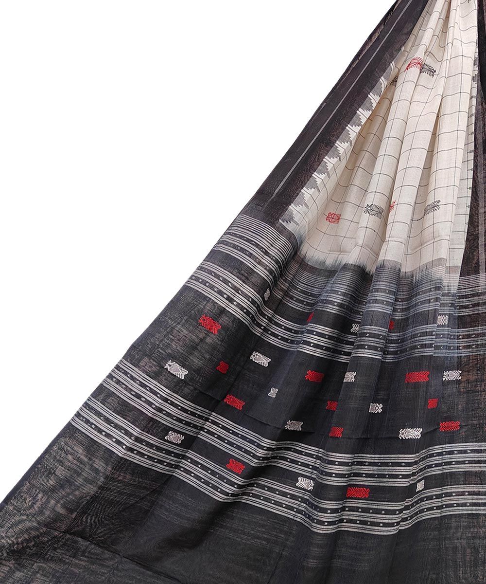 Offwhite Black�Sambalpuri Handwoven Single Ikat Cotton Dupatta