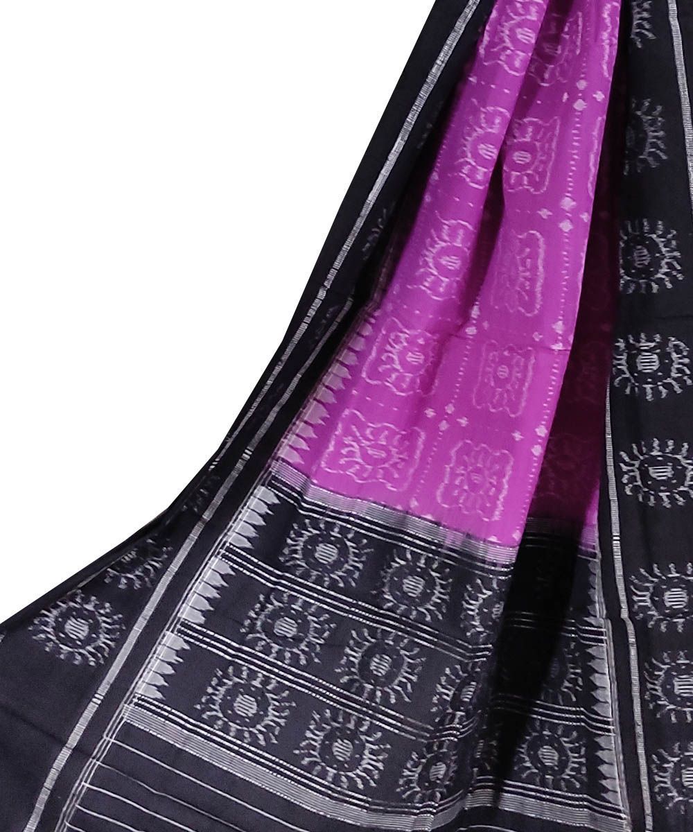 Magenta Black�Sambalpuri Handwoven Single Ikat Cotton Dupatta