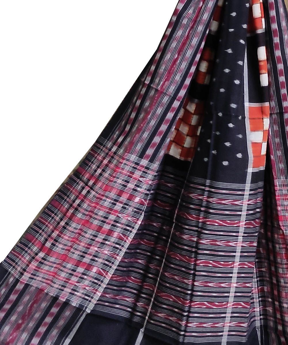 Black Orange�Sambalpuri Handwoven Single Ikat Cotton Dupatta