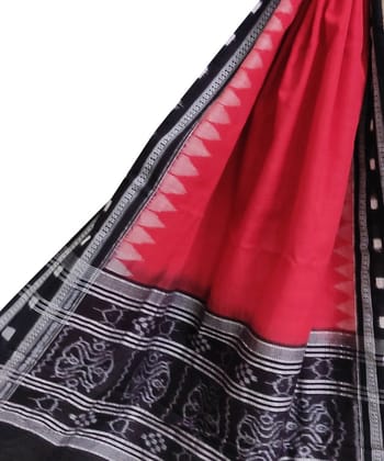 Red Black�Sambalpuri Handwoven Single Ikat Cotton Dupatta