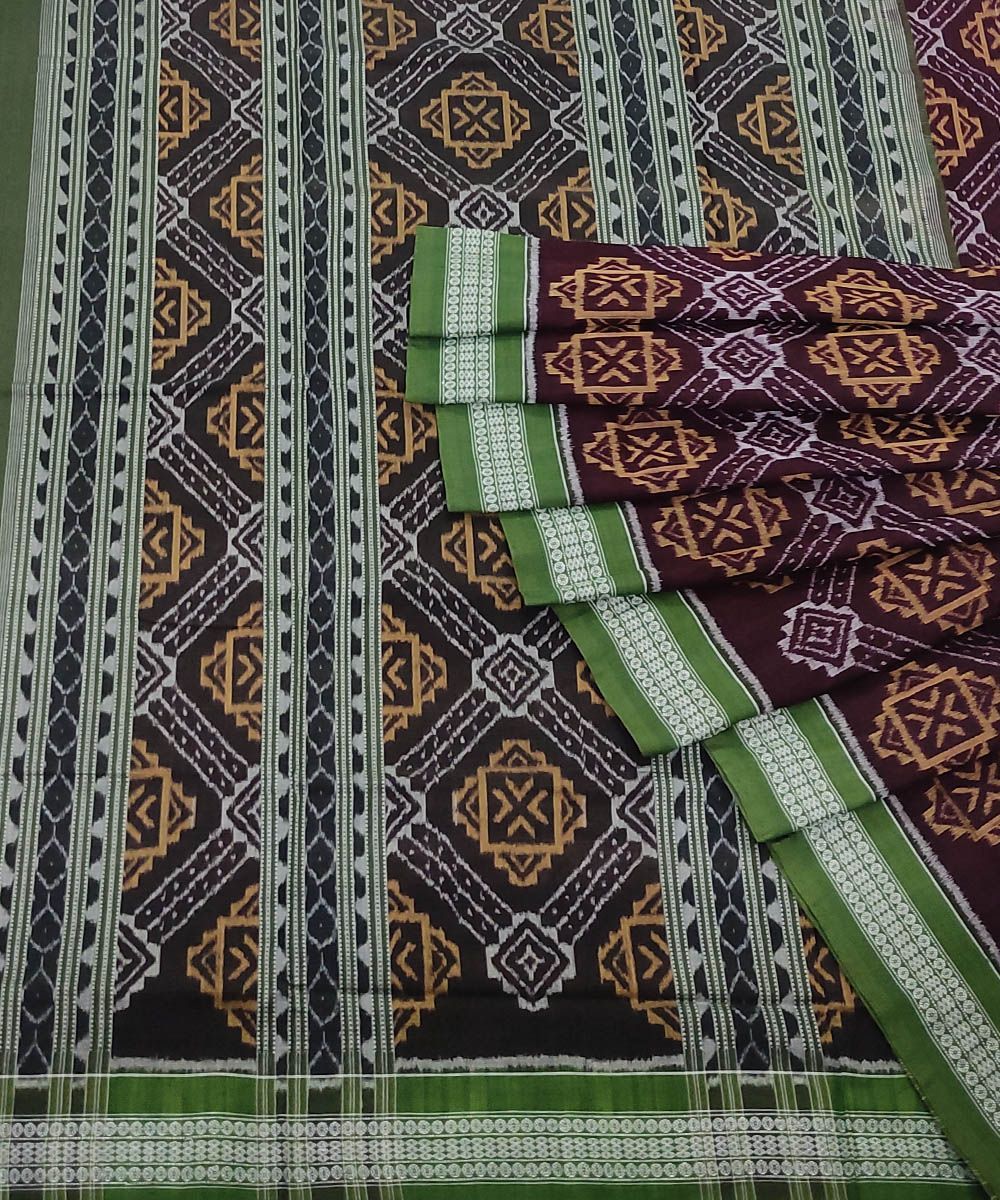 Coffee Green�Sambalpuri Handwoven Single Ikat Cotton Saree