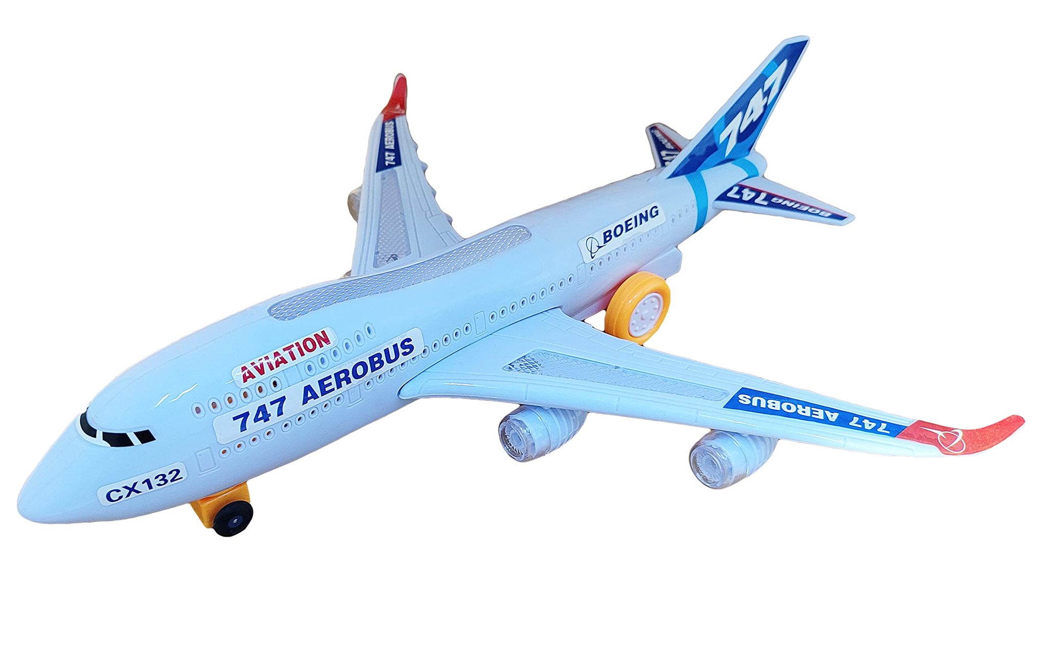 Humaira Plastic Airbus Aeroplane A380 Flashing 3D Lights, Realistic Jet Engine Sounds and Bump and Go Action Toy for Kids Boys, White