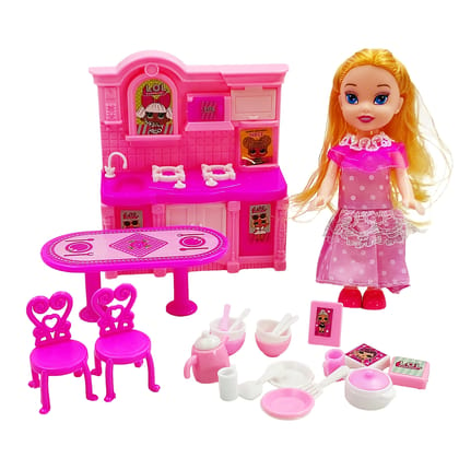 Humaira Doll Maria Kitchen Playset Toy with Kitchen Accessories, Dinner Table, Utensils, Cookware for Kids Girls