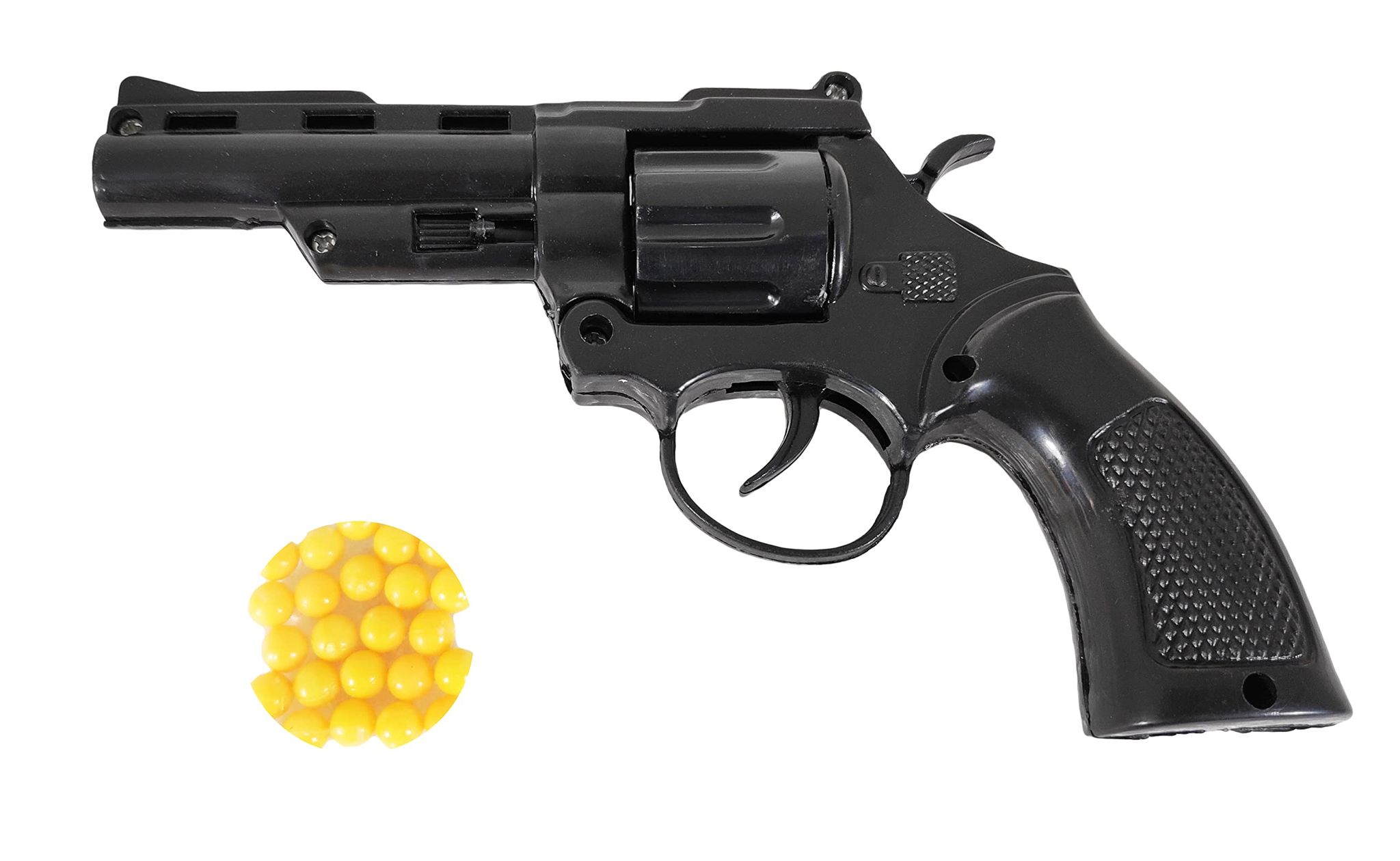 Humaira Kid's Plastic Mini Black Revolver Toy with 8 Round Barell and 6 mm BB Bullet (24 Pieces)