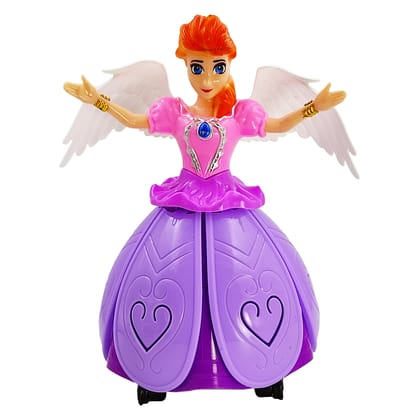 Humaira Angel Girl Doll Robot with Wings Musical 360 Rotating, Dancing, Flashing 4D Light with Music Sound for Kids - Lower Part Opens Like a Flower and Retracts