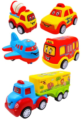 Humaira Fun Autos Mini Transportation Vehicle Push Back Friction Powered Automobile Car Toy for Kids, Pack of 5