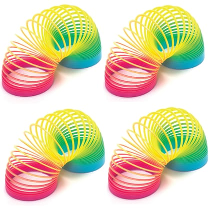 Humaira Plastic Rainbow Magic Spring Bouncy Stretchy Expandable Slinkey Toy for Kids, Multicolor, 3 Years and up (Pack of 4)