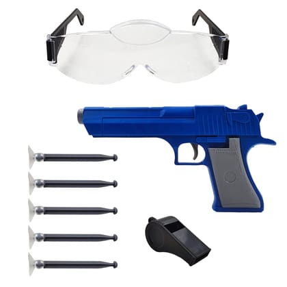 Humaira Mini Pistol Revenge Toy Gun with Suction Bullets, Goggles, Whistle Safe and Exciting Play for Kids