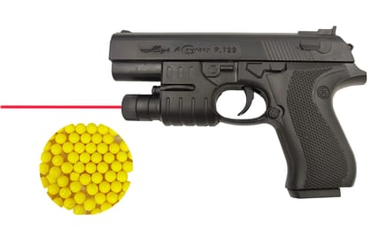 Humaira Pistol 729 Plastic Toy Gun, Black with Laser and 6 mm BB Bullets for Kids Boys