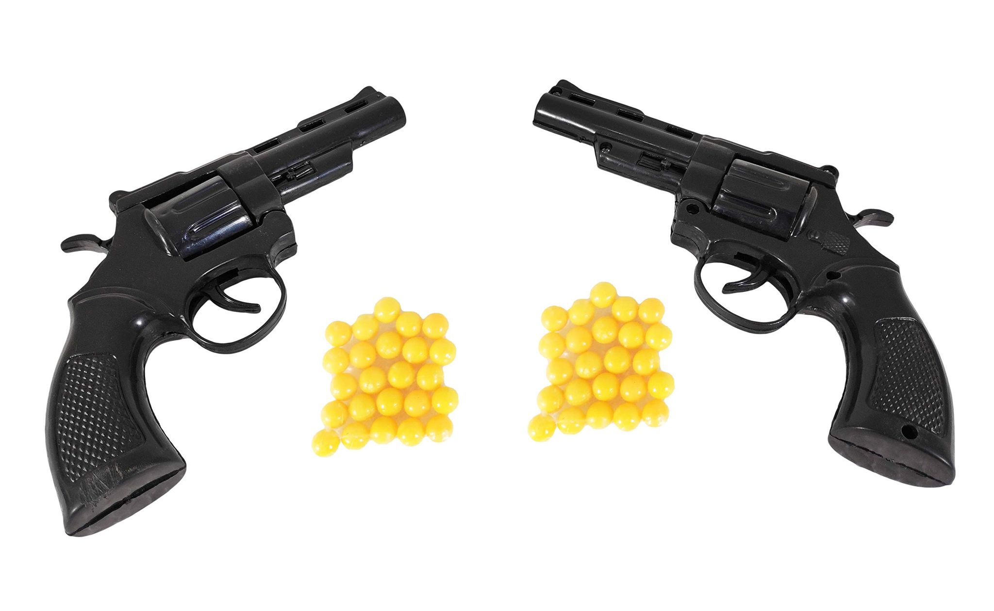 Humaira Plastic Mini Toy Gun PUBG Pistol, Black with 8 Round Barell and 6 mm Plastic BB Bullets for Kids Boys (Bullets 48 Pieces) - (Gun - Pack of 2)