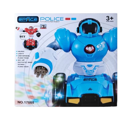 Humaira Space Police Dancing Robot Battery Operated Musical Bump and Go, Sing and 360 Degree Rotation with 4D Flashing Light Toy for Kids Boys