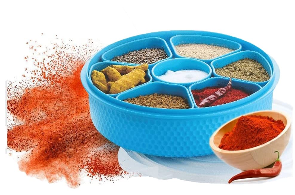 Humaira Plastic Masala Rangoli Box Dabba, Spice Box, Masala Container, 7 Sections for Keeping Spices in Kitchen