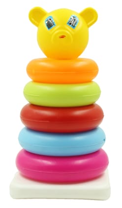 Humaira Plastic Teddy Stacking Ring Educational Tower Construction Toy, Brain Development Toy, Multicolor, 9 Rings for Babies, Kids, Toddlers