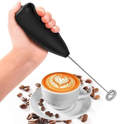 Mini Coffee Milk Egg Beater Electric Foam Hand Blender Mixer Classic Sleek Design Froth Whisker Latte Maker for Milk,Coffee, Beater,Cafe Latte,Cappuccino (Black)