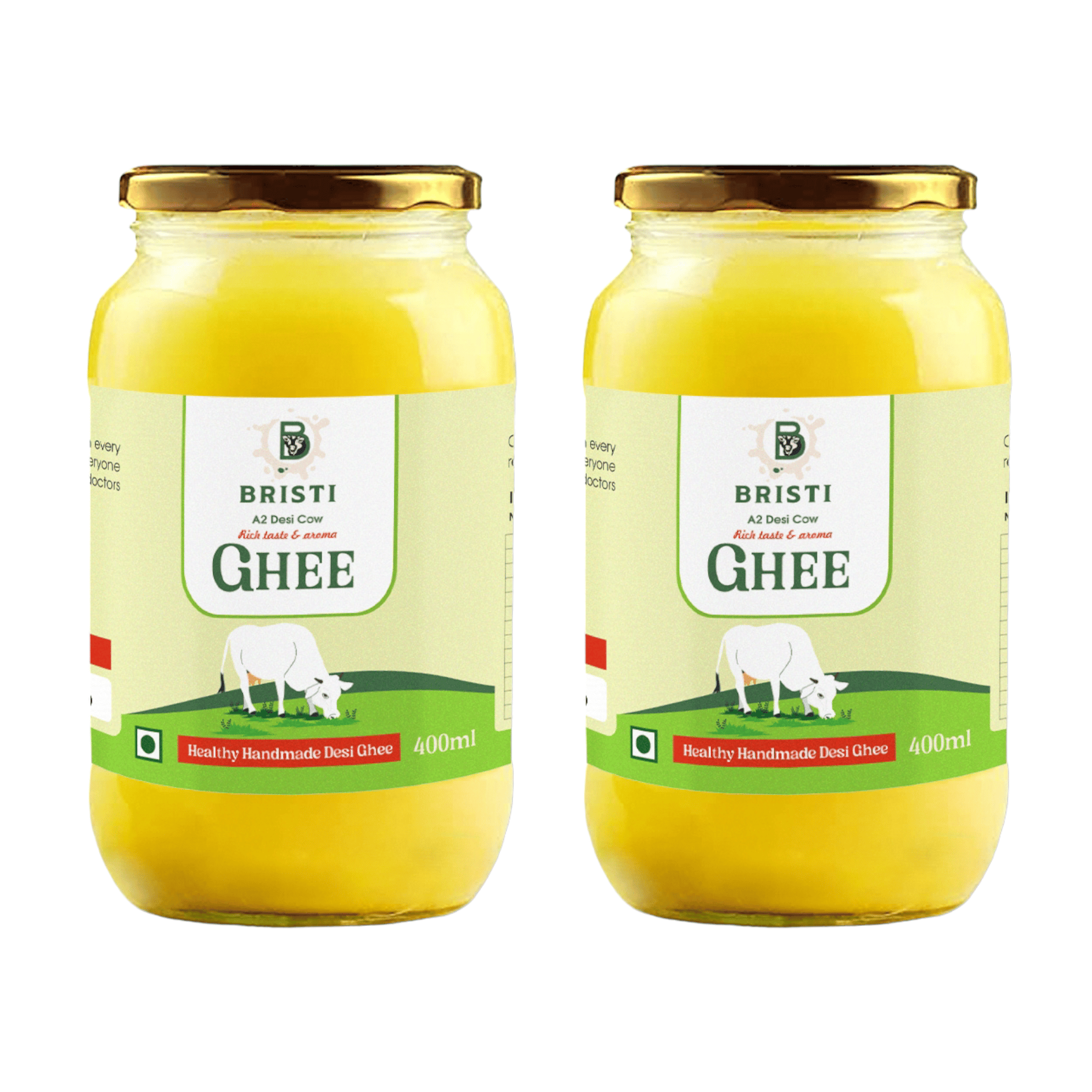 Bristi B Pure A2 Deshi Gir Cow Traditional Bilona Method Ghee glass jar | 100% Desi Indian Cow Ghee | Organic Pure & Healthy Danedar Ghee (800ml-pack2))