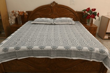 Bisttra Block Print White Bed sheets