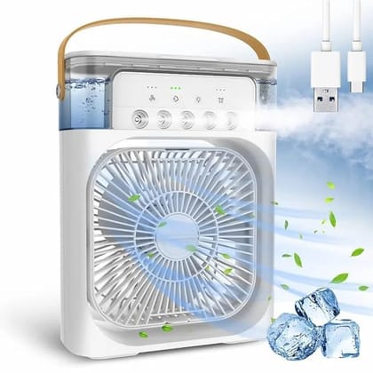 Portable Air Cooler 4-In-1 Mini Mobile Air Conditioner Fan, Humidifier, 7 Colors LED Night Lights with 3 Fan Speeds Personal Evaporative Coolers, Air Conditioning for Home Office (WHITE)