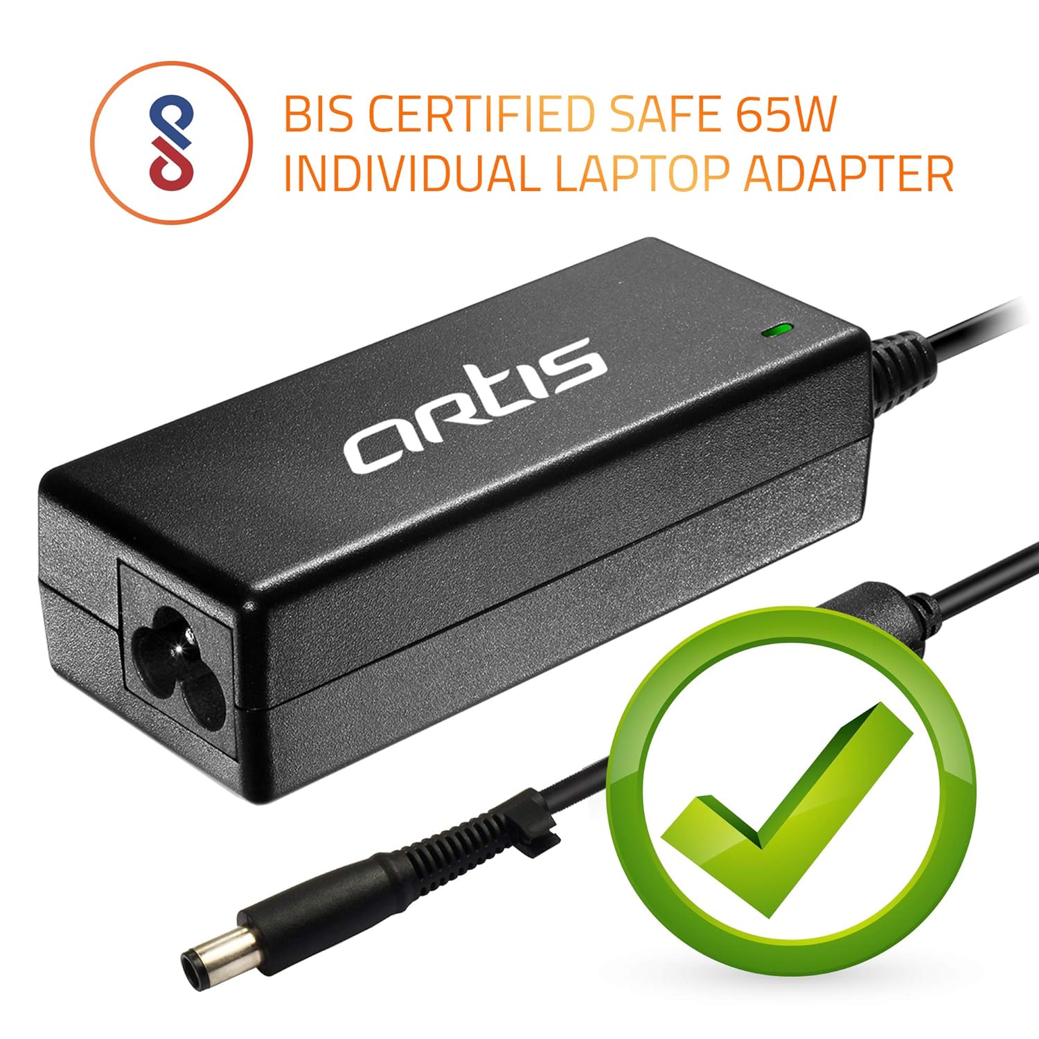 Artis AR501 65W Dell Laptop Charger/ Adaptor: Dell Big Pin (7.4x5.0mm), BIS Certified & Safe