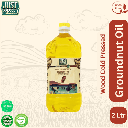 JustPressed Groundnut Wood Pressed Oil - |Premium Cold Pressed Groundnut Oil|Pure & Natural Multipurpose Oil| Edible Cold Pressed Oil| - 2 Litrs (Pack of 1)